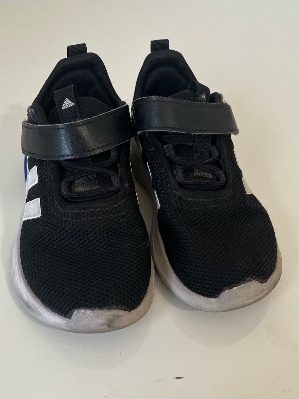 adidas Kids Black and White Hook-and-Loop Athletic Sneakers